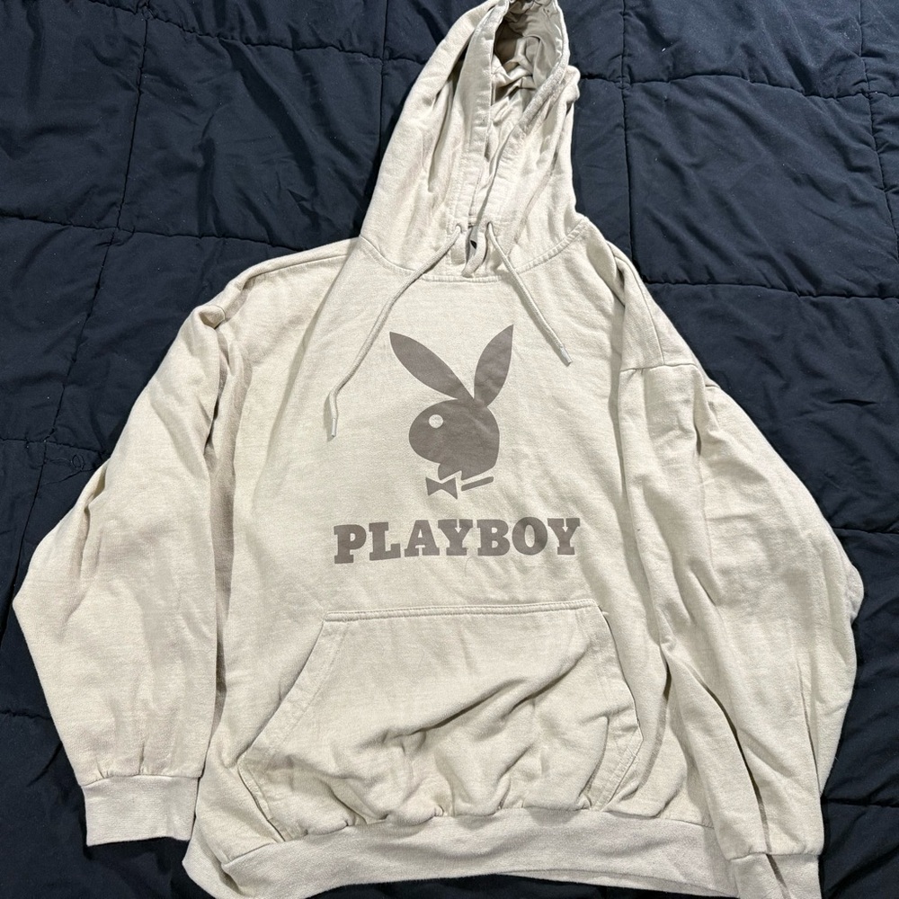 PLAYBOY Cream Hoodie with Iconic Logo